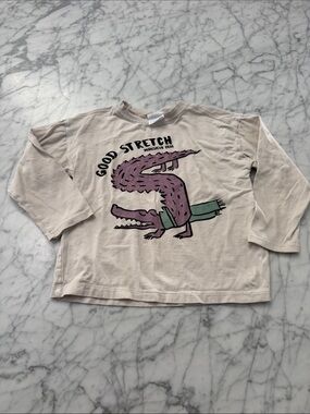Zara Good Stretch Graphic Long Sleeve Kids Shirt - Beige Sz 3/4T